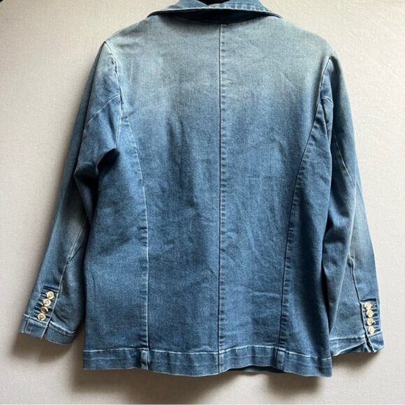 Black Tape Blue Double-Breasted Jean Denim Jacket Sz L - Picture 3 of 9